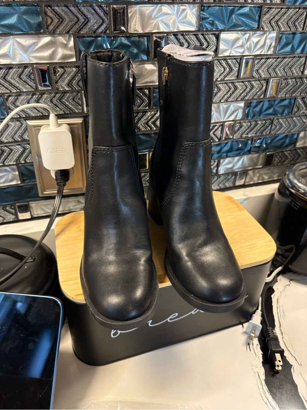 INC International Concepts Black Faux Leather Ankle Zip Booties